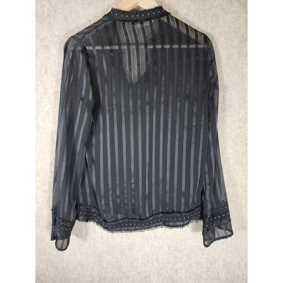 ZARA Women's Black Sheer Embellished Striped Night Out Oversized Fit SZ XS - Picture 2 of 9